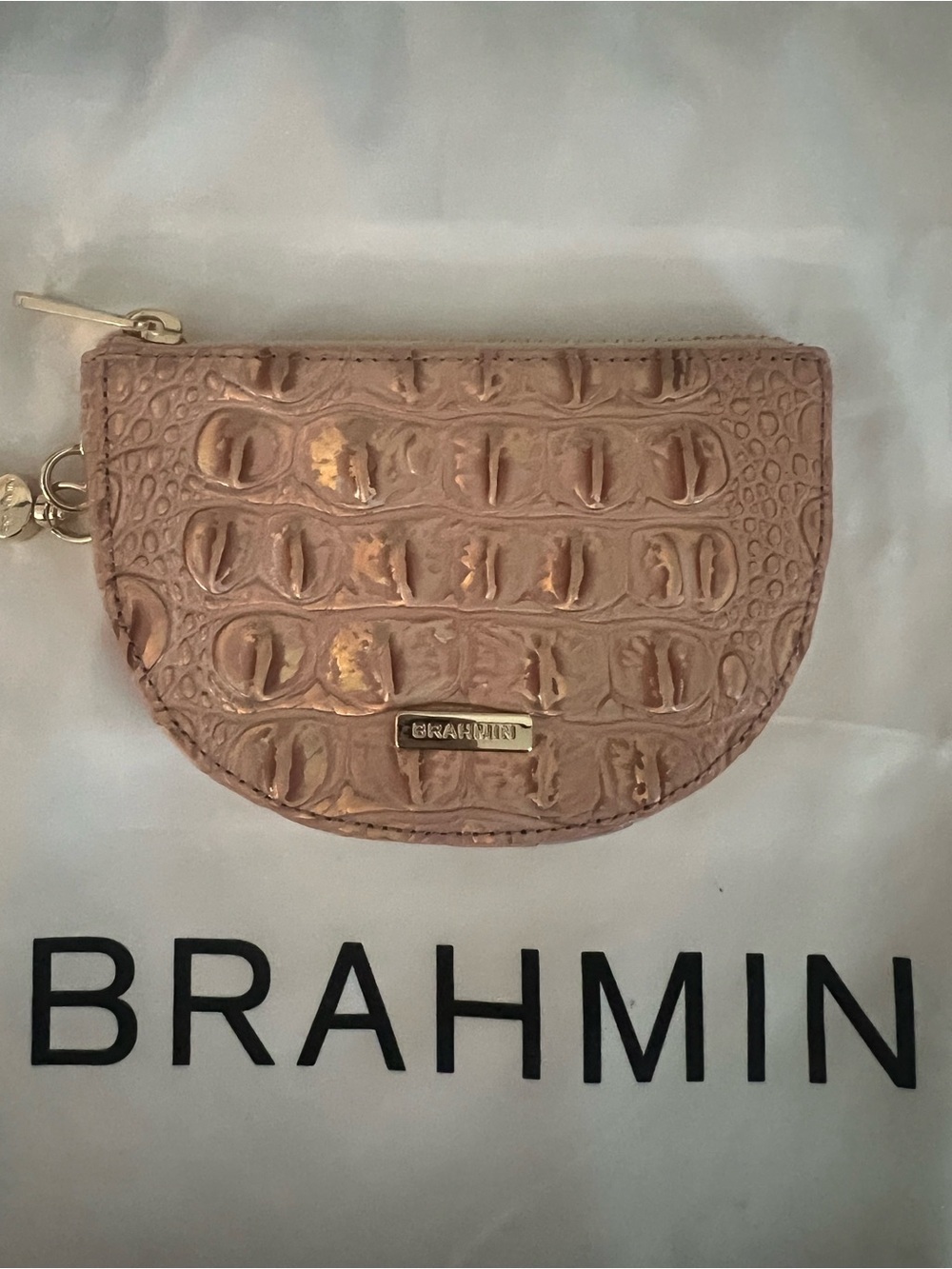 Brahmin Embossed Leather Coin Pouch in Blush/Apricot